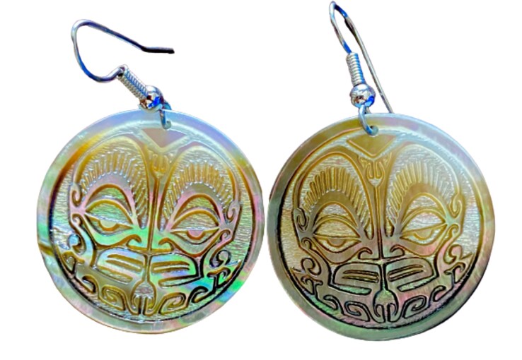 Engraved mother-of-pearl Earrings - Tiki